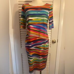 Connected Apparel Multicolor Striped Midi Dress